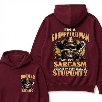 Custom EST.Year I'm A Grumpy Old Man My Level Of Sarcasm Depends On Your Level Of Stupidity Vintage Graphic Hoodie