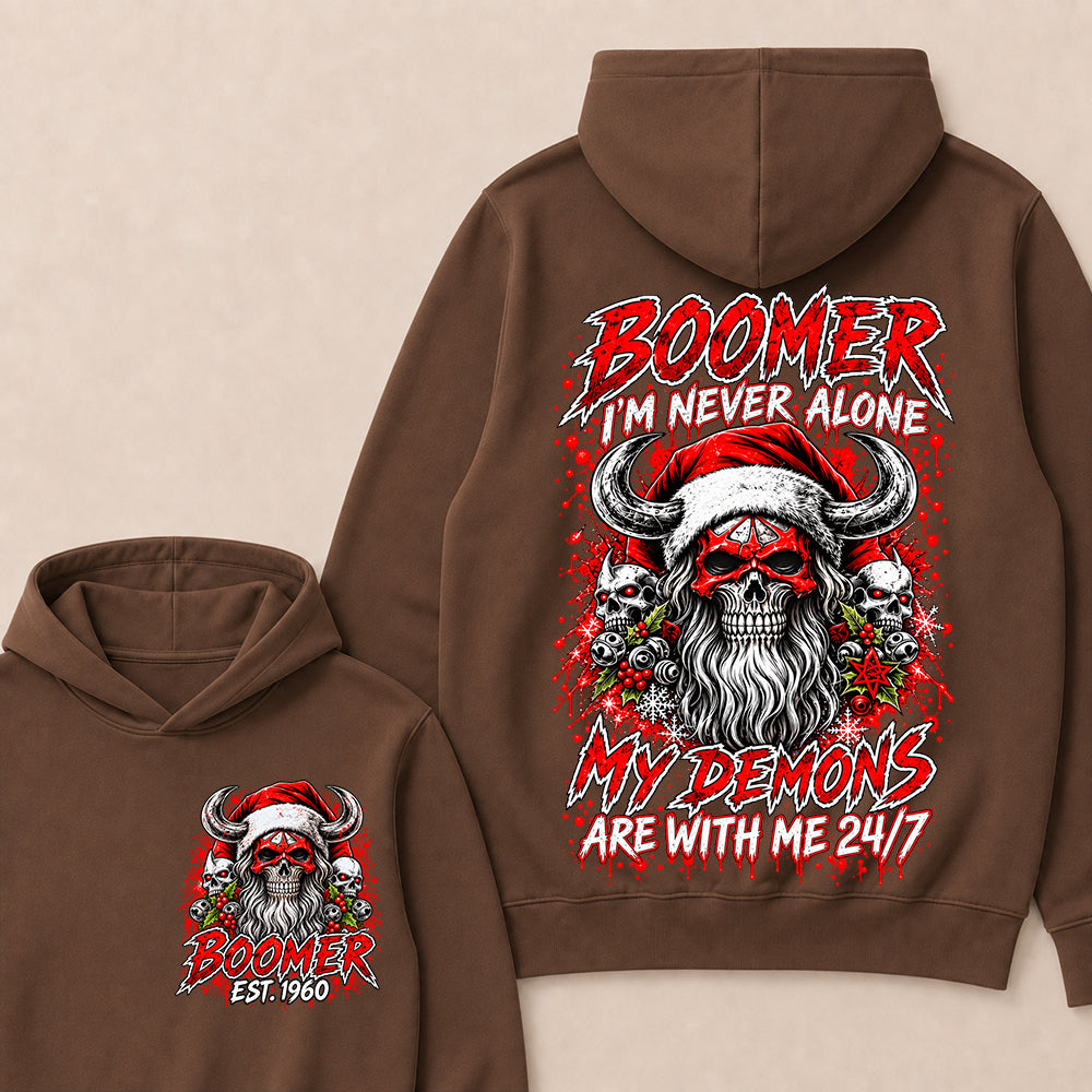 Boomer I’m Never Alone My Demons Are With Me 24/7 – Custom EST.Year Christmas Skull Graphic Hoodie
