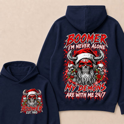 Boomer I’m Never Alone My Demons Are With Me 24/7 – Custom EST.Year Christmas Skull Graphic Hoodie