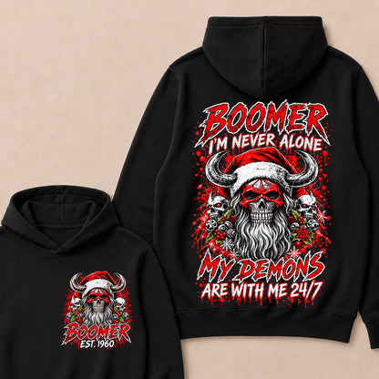 Boomer I’m Never Alone My Demons Are With Me 24/7 – Custom EST.Year Christmas Skull Graphic Hoodie