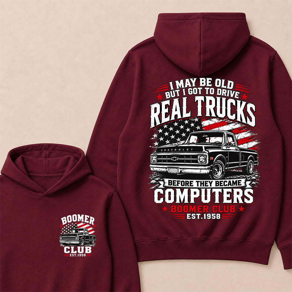 Custom "Boomer Club" Hoodie, Funny Old Man Truck Lover Gift, Personalized Year Hooded Sweatshirt, Real Trucks Before Computers Pullover