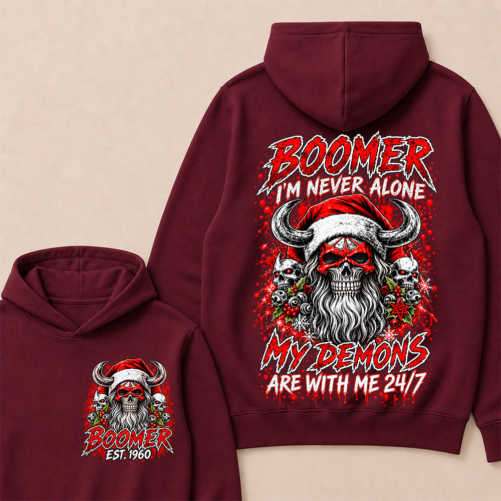 Boomer I’m Never Alone My Demons Are With Me 24/7 – Custom EST.Year Christmas Skull Graphic Hoodie
