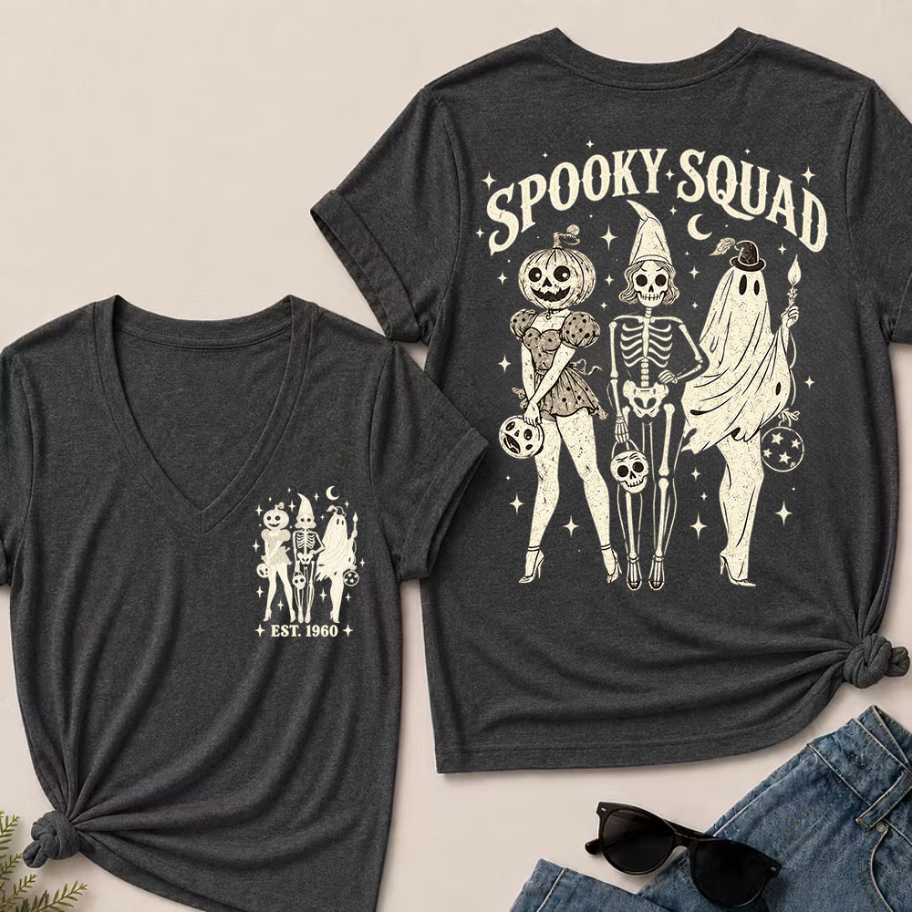 Spooky Squad – Custom EST.Year Vintage Halloween Trio Women’s V-Neck T-Shirt