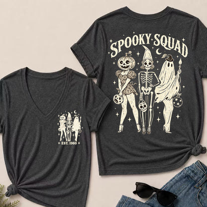 Spooky Squad – Custom EST.Year Vintage Halloween Trio Women’s V-Neck T-Shirt