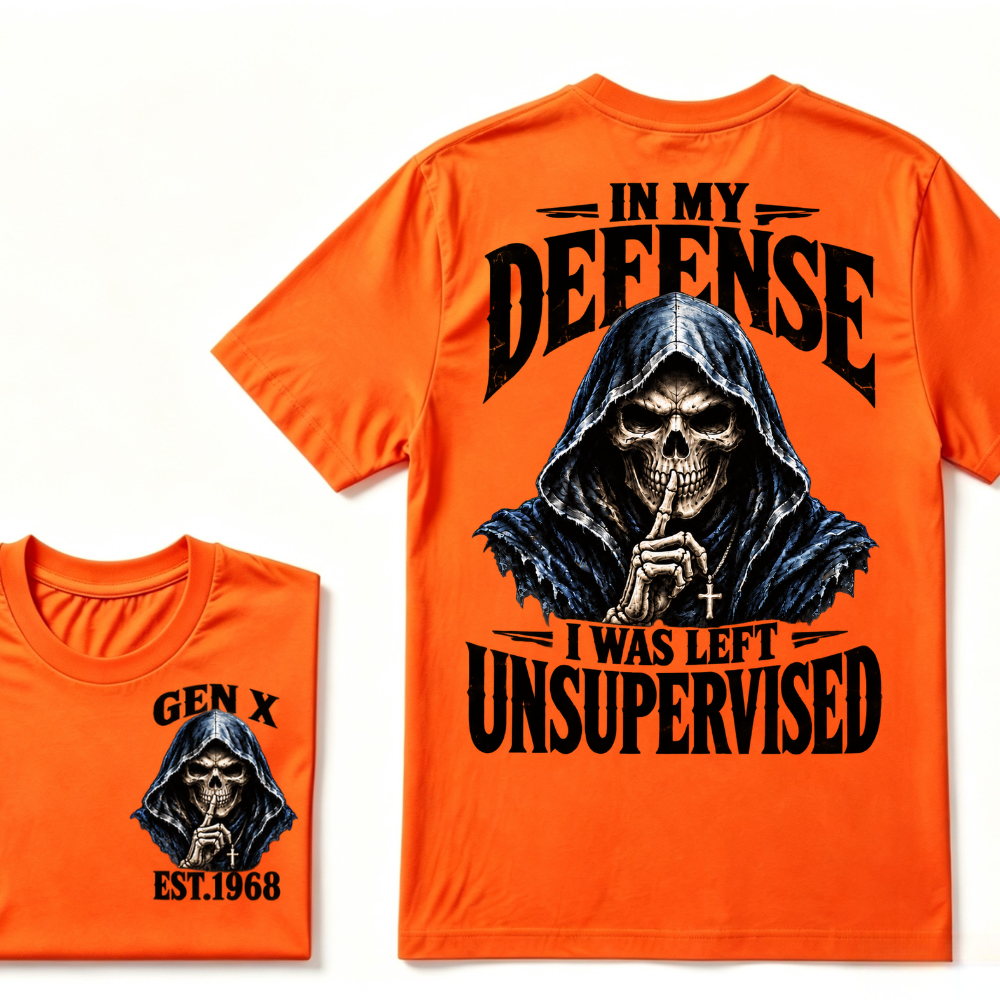 Gen X EST.Year Grim Reaper Skull In My Defense I Was Left Unsupervised Vintage Graphic T-Shirt
