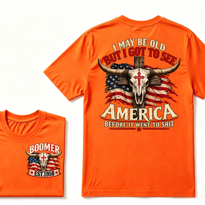 Boomer EST.Year I May Be Old But I Got To See America Vintage Western Patriotic Tee
