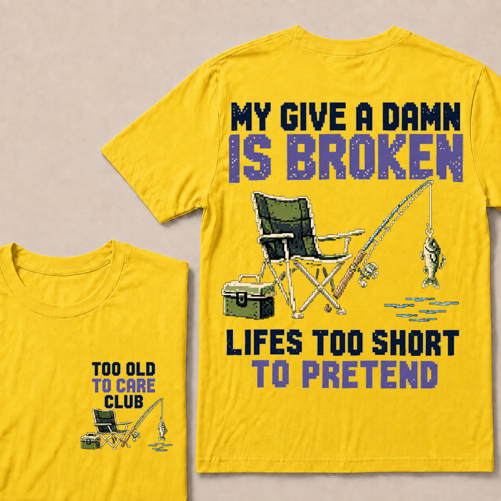 Retro Pixel Fishing T-Shirt | "My Give A Damn Is Broken" Funny Angler Graphic Tee