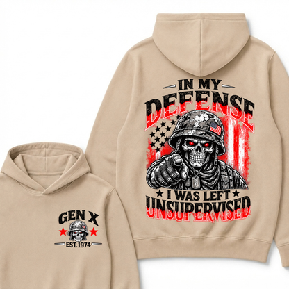 In My Defense I Was Left Unsupervised Est. Year Veteran Skull Graphic Hoodie