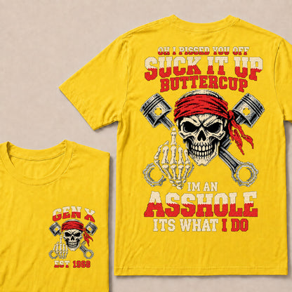 Funny "I'm An Asshole" Skeleton Middle Finger T-Shirt | 8-Bit Pixel Mechanic Graphic Tee