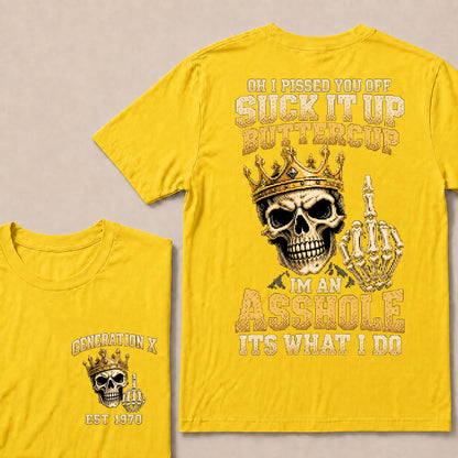 Retro Pixel Gold Crown Skull T-Shirt | "Suck It Up Buttercup" Sarcastic Gen X Tee