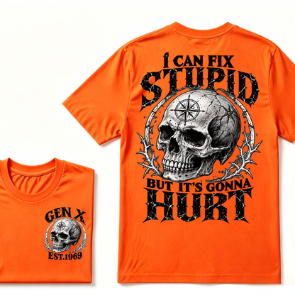 Gen X EST.Year Skull Compass I Can Fix Stupid But It's Gonna Hurt Vintage Graphic T-Shirt