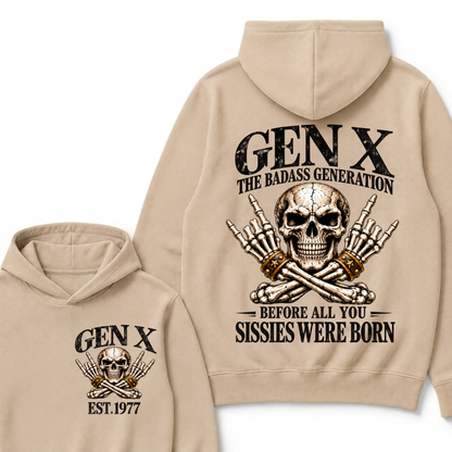 Gen X The Badass Generation Before All You Sissies Were Born，Vintage EST.Year Skeleton Graphic Hooded Sweatshirt