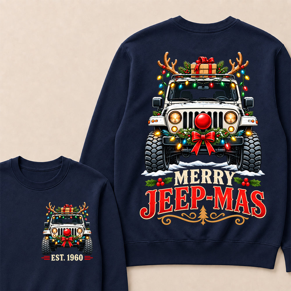 Merry Jeep-Mas – Custom EST.Year Christmas Off-Road Vehicle & Reindeer Antlers Sweatshirt
