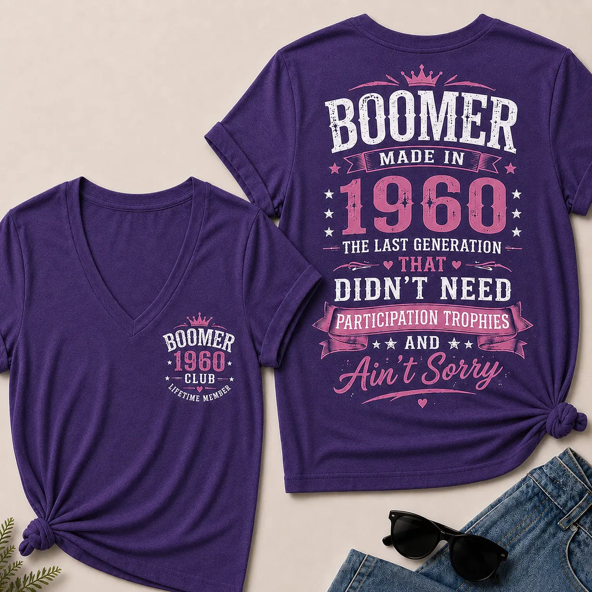 Custom Boomer Year "Boomer – Made in 1960" V-Neck Tee