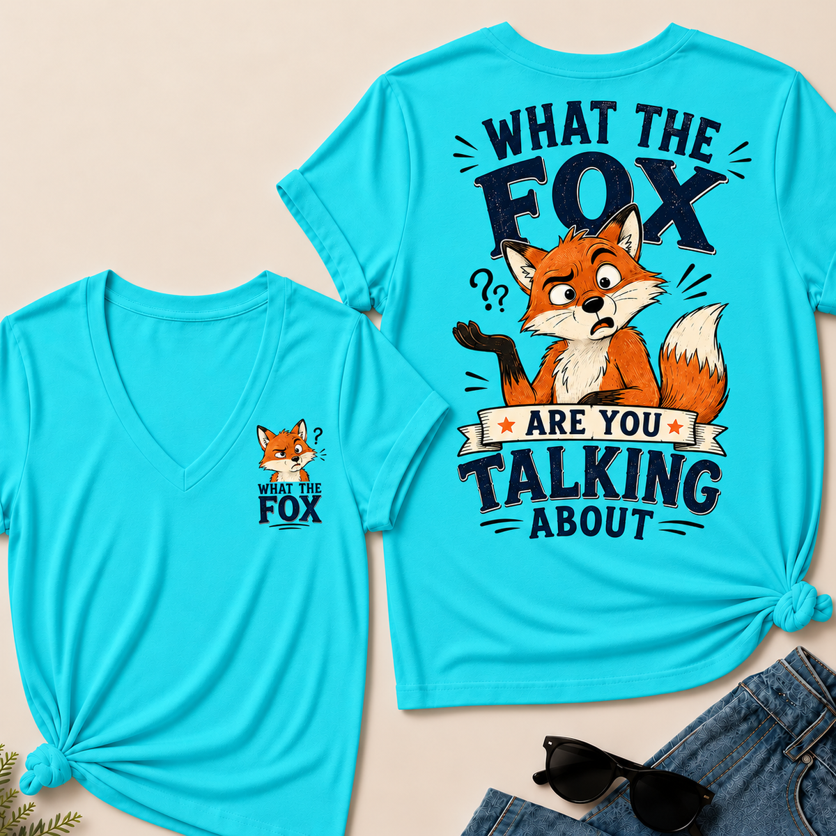 "What The Fox" Confused Shrug V-Neck Tee