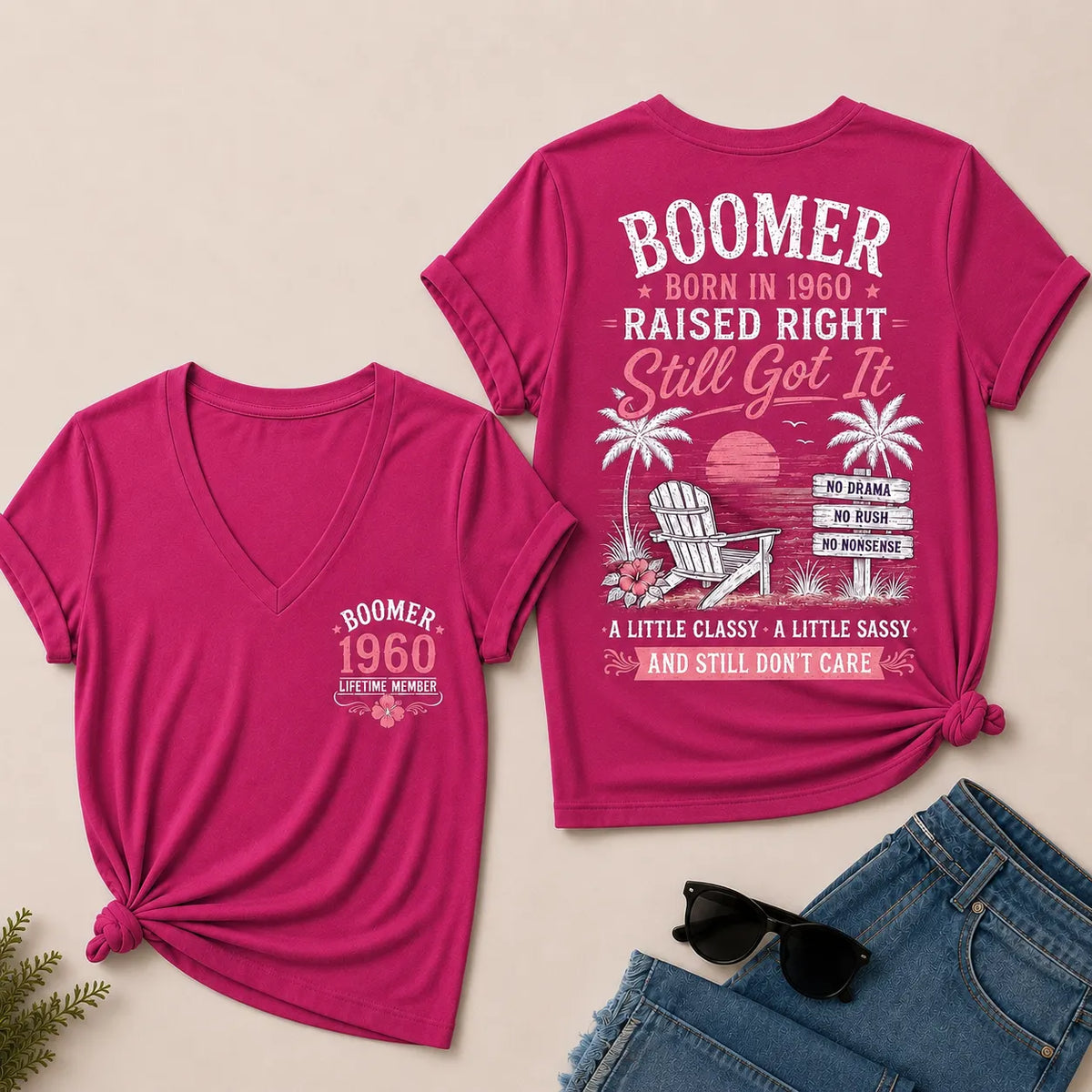 Custom Year "Boomer – Born in 1960. Raised Right. Still Got It." V-Neck Tee