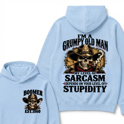 Custom EST.Year I'm A Grumpy Old Man My Level Of Sarcasm Depends On Your Level Of Stupidity Vintage Graphic Hoodie