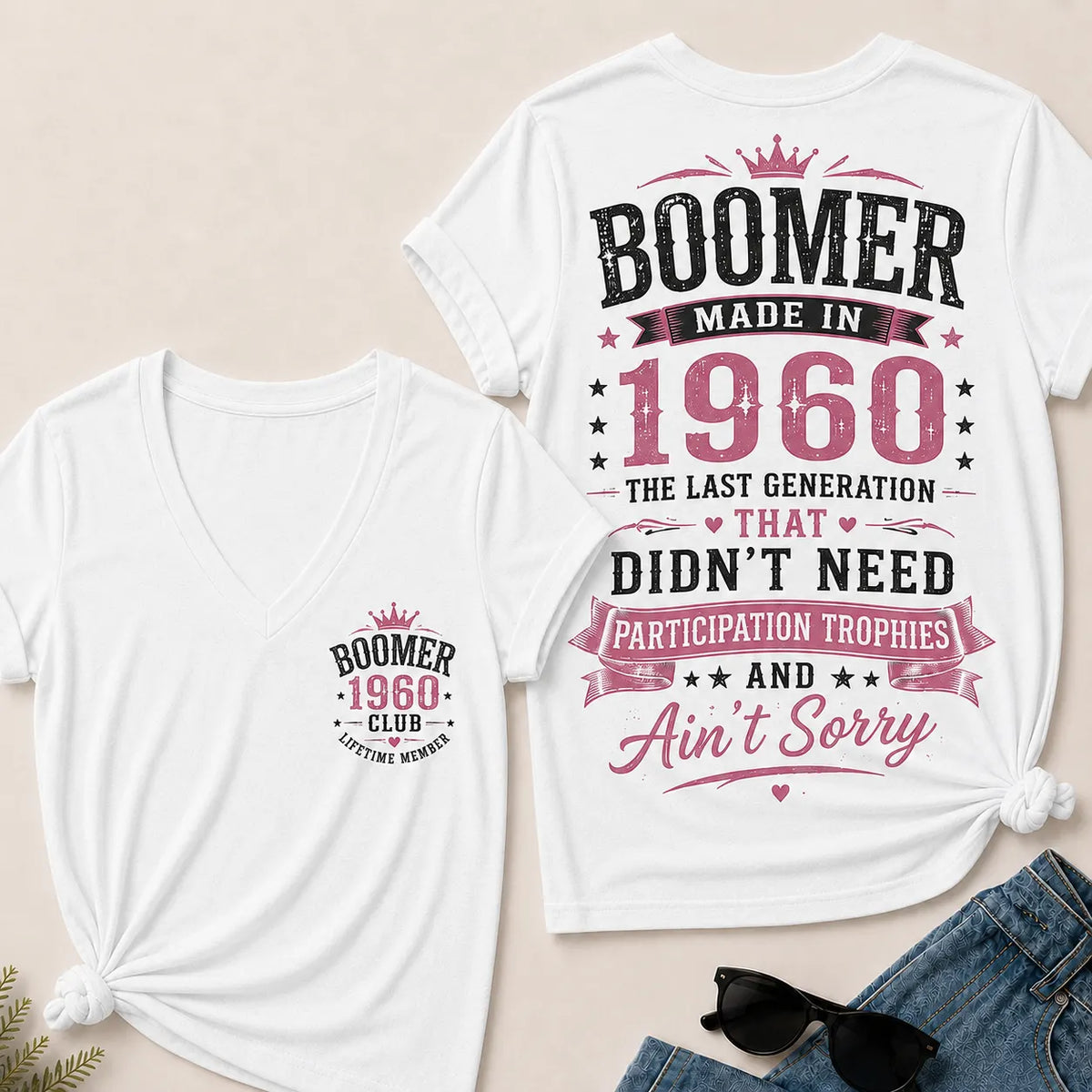Custom Boomer Year "Boomer – Made in 1960" V-Neck Tee
