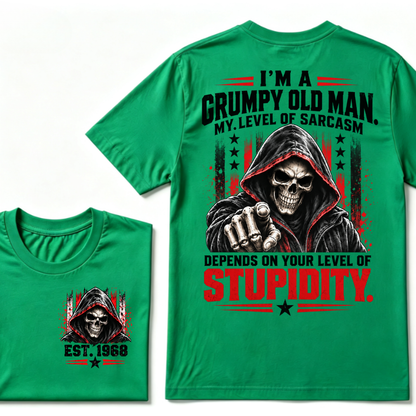 I'm A Grumpy Old Man My Level Of Sarcasm Depends On Your Level Of Stupidity EST.Year Sarcastic Attitude Graphic T‑Shirt