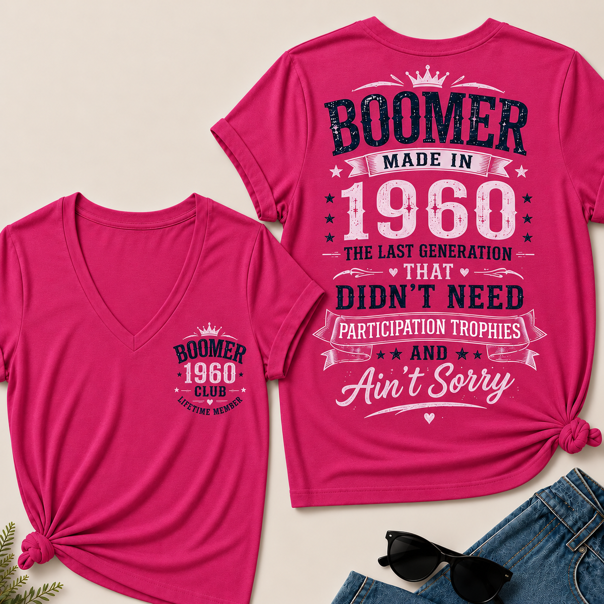 Custom Boomer Year "Boomer – Made in 1960" V-Neck Tee