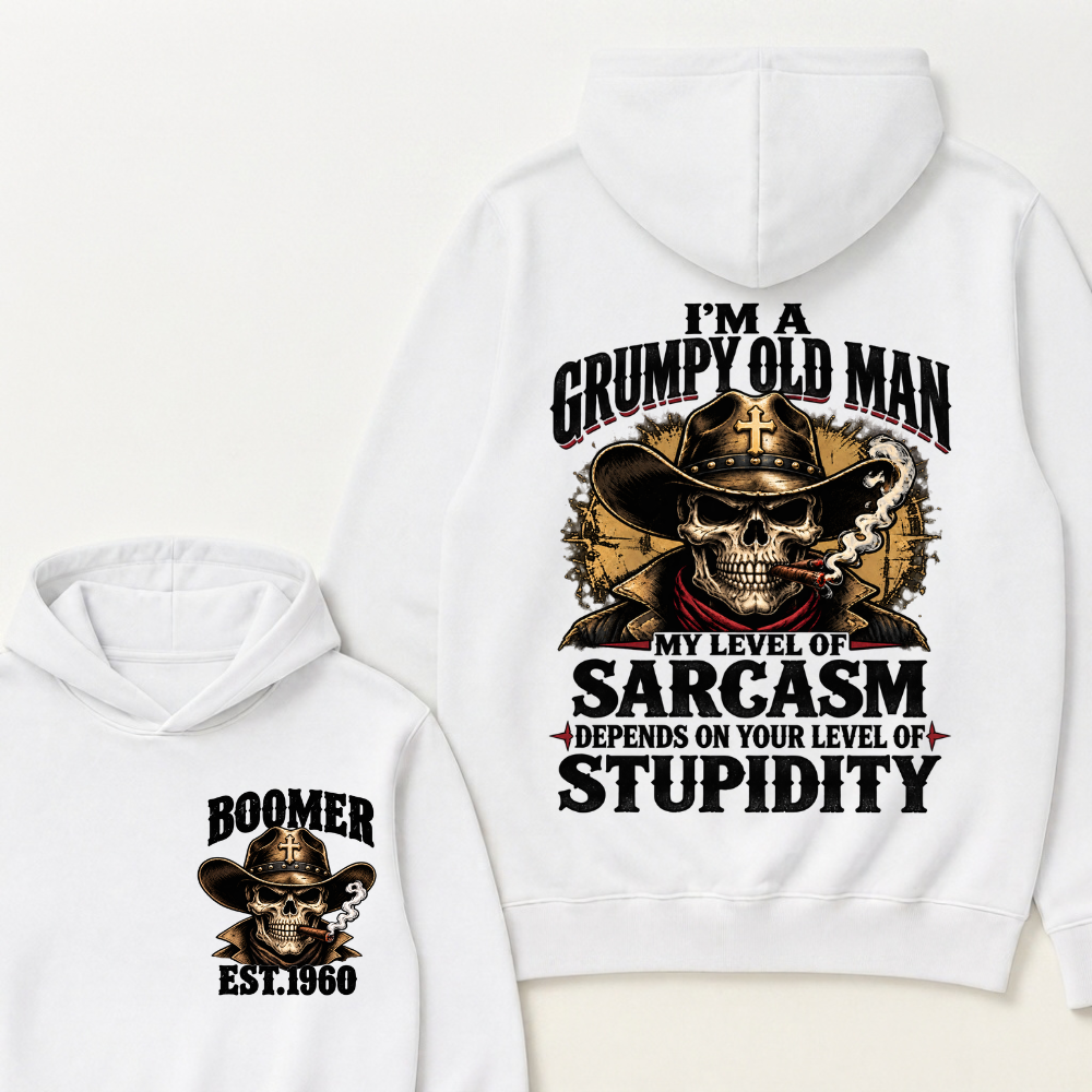 Custom EST.Year I'm A Grumpy Old Man My Level Of Sarcasm Depends On Your Level Of Stupidity Vintage Graphic Hoodie