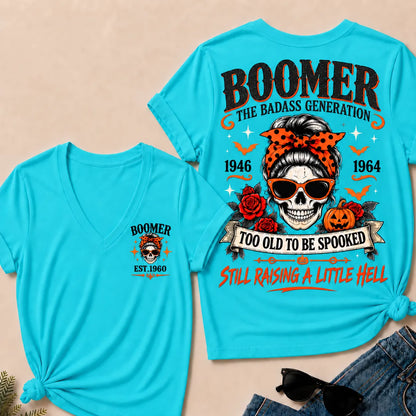 Personalized Boomer Too Old To Be Spooked Halloween V-Neck T-Shirt
