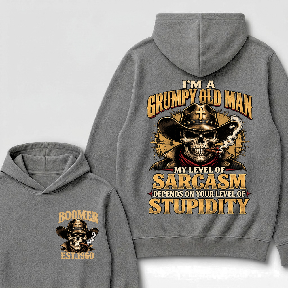 Custom EST.Year I'm A Grumpy Old Man My Level Of Sarcasm Depends On Your Level Of Stupidity Vintage Graphic Hoodie