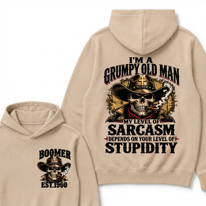 Custom EST.Year I'm A Grumpy Old Man My Level Of Sarcasm Depends On Your Level Of Stupidity Vintage Graphic Hoodie