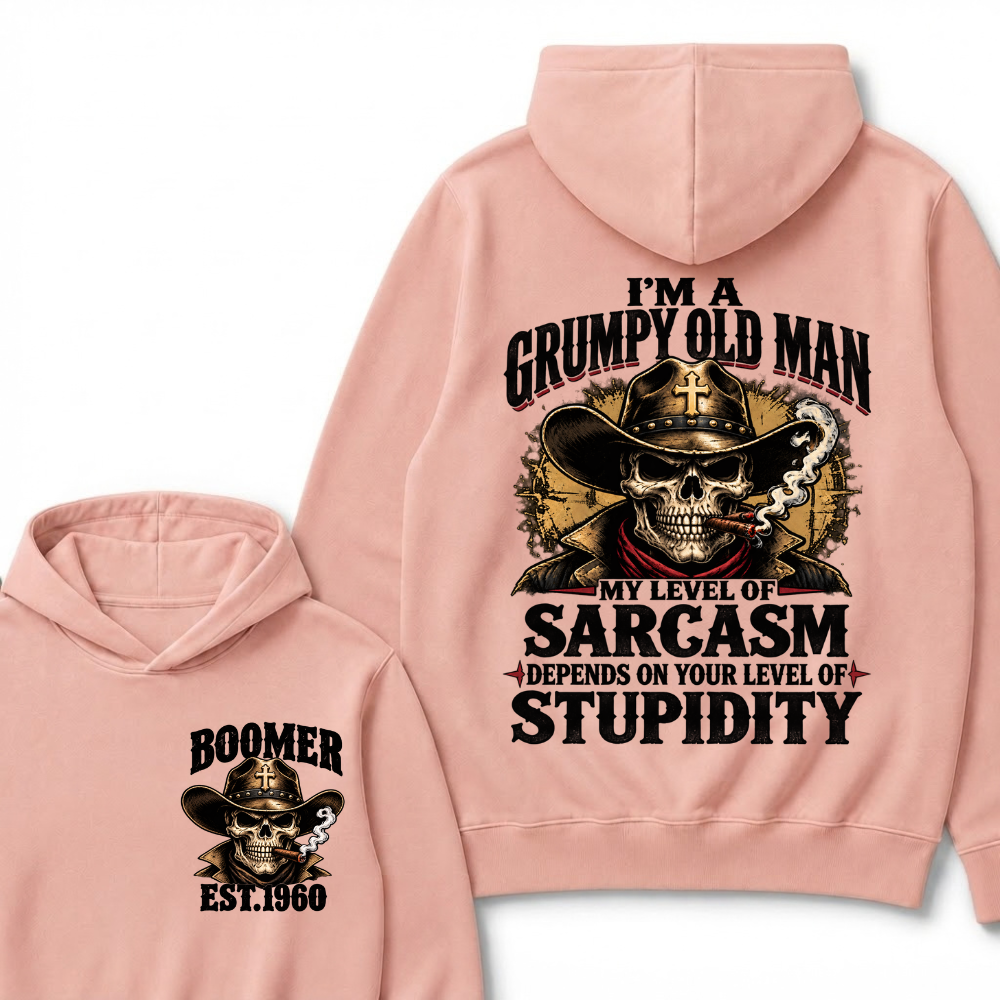 Custom EST.Year I'm A Grumpy Old Man My Level Of Sarcasm Depends On Your Level Of Stupidity Vintage Graphic Hoodie