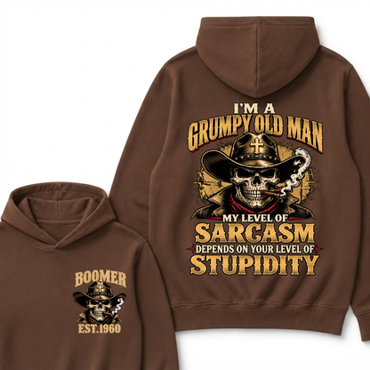 Custom EST.Year I'm A Grumpy Old Man My Level Of Sarcasm Depends On Your Level Of Stupidity Vintage Graphic Hoodie