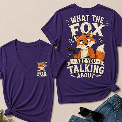 "What The Fox" Confused Shrug V-Neck Tee